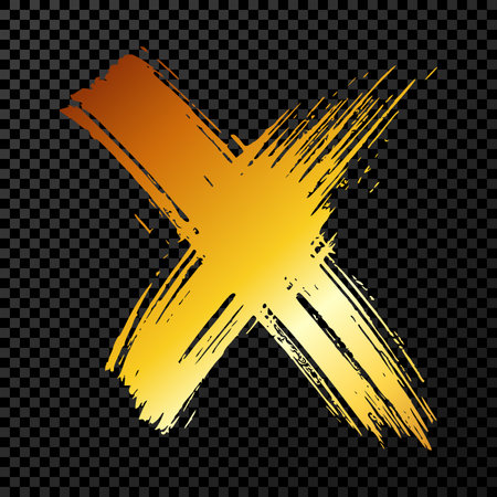 Hand drawn cross symbol. Gold sketch cross symbol on dark background. Vector illustrationのイラスト素材