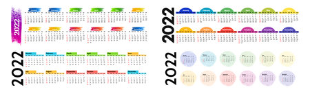 Set of horizontal calendars for 2022 isolated on a white background. Sunday to Monday, business template. Vector illustrationのイラスト素材