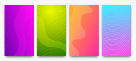 Set of four modern colorful gradient backgrounds with wave lines. Bright geometric abstract presentation backdrops. Vector illustrationのイラスト素材