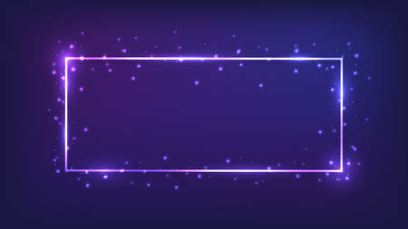 Neon rectangular frame with shining effects and sparkles on dark background. Empty glowing techno backdrop. vector illustrationのイラスト素材