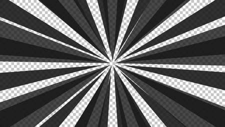 Comic book page with black lines isolated on transparent background. Template with flash explosion rays effect texture. Vector illustrationのイラスト素材