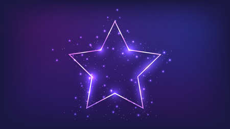 Neon frame in star form with shining effects and sparkles on dark background. Empty glowing techno backdrop. vector illustrationのイラスト素材