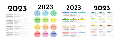 Set of four vertical calendars for 2023 isolated on a white background. Sunday to Monday business template. vector illustrationのイラスト素材