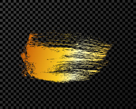 Gold brush stroke. Hand drawn ink spot isolated on dark transparent background. vector illustrationのイラスト素材
