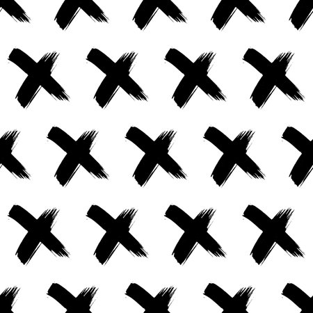 Seamless pattern with hand drawn cross symbols. Black sketch cross symbol on white background. vector illustrationのイラスト素材