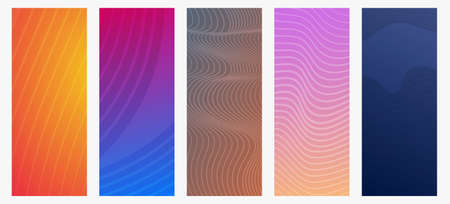 Set of five modern colorful gradient backgrounds with wave lines. Bright geometric abstract presentation backdrops. vector illustrationのイラスト素材