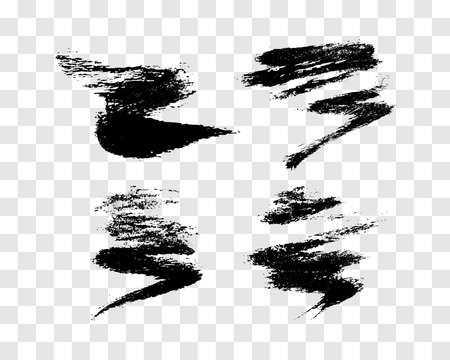 Set of four black brush strokes. Hand drawn ink spots isolated on transparent background. vector illustrationのイラスト素材