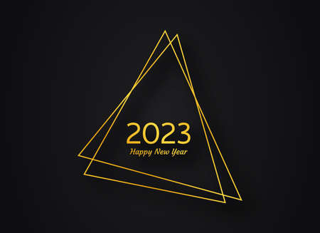 2023 Happy New Year gold geometric polygonal background. Gold geometric polygonal frame with shining effects for Christmas holiday greeting card, flyers or posters. vector illustrationのイラスト素材