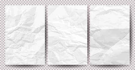 Set of white clean crumpled papers on transparent background. Crumpled empty sheets of paper with shadow for posters and banners. vector illustrationのイラスト素材