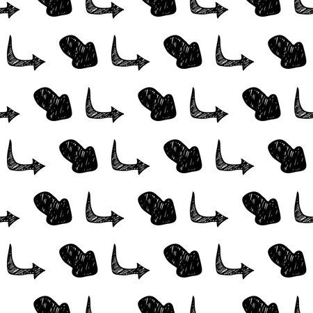 Seamless pattern with black hand drawn arrows on white background. vector illustrationのイラスト素材