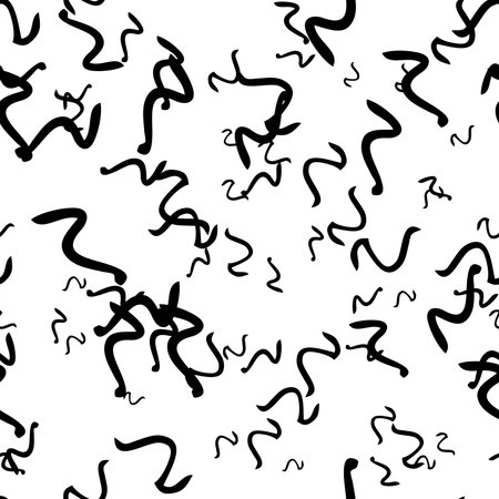 Seamless pattern with black sketch hand drawn squiggle shape on white background. Abstract grunge texture. Vector illustrationのイラスト素材