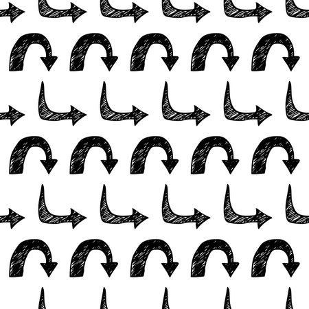 Seamless pattern with black hand drawn arrows on white background. vector illustrationのイラスト素材