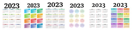 Set of six calendars for 2023 isolated on a white background. Sunday to Monday business template. vector illustrationのイラスト素材
