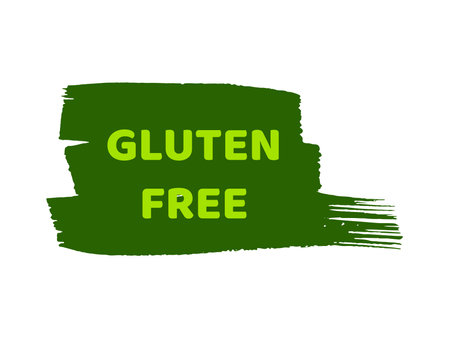 Green natural bio label. The inscription Gluten Free on green label on hand drawn stains. vector illustrationのイラスト素材