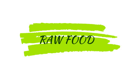Green natural bio label. The inscription Raw food on green label on hand drawn stains. vector illustrationのイラスト素材