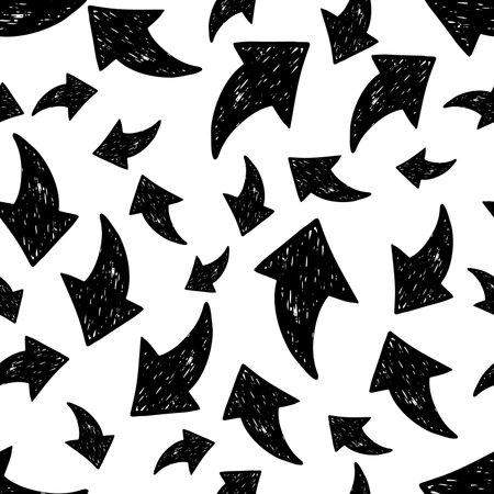 Seamless pattern with black hand drawn arrows on white background. vector illustrationのイラスト素材