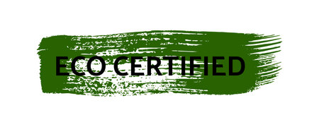 Green natural bio label. The inscription Eco certified on green label on hand drawn stains. vector illustrationのイラスト素材