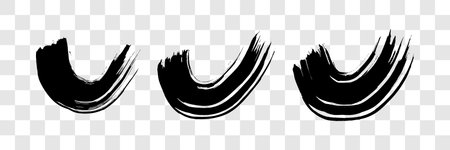Black grunge semicircular brush strokes. Set of painted wavy ink stripes. Ink spot isolated on transparent background. vector illustrationのイラスト素材