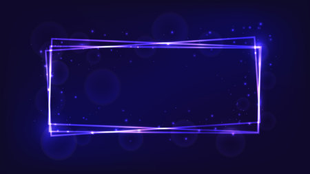 Neon rectangular frame with shining effects and sparkles on dark background. Empty glowing techno backdrop. vector illustrationのイラスト素材