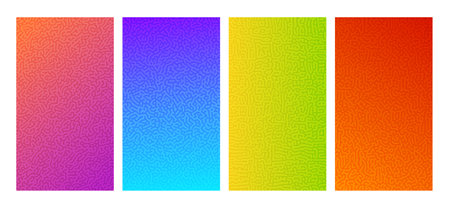 Set of four colorful turing reaction gradient backgrounds. Abstract diffusion pattern with chaotic shapes. vector illustration.のイラスト素材