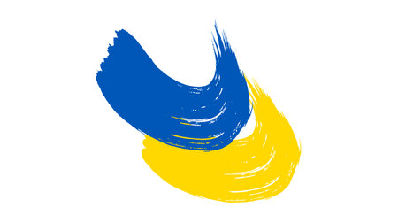 Ukrainian national flag in grunge style. Painted with a brush stroke flag of Ukraine. vector illustrationのイラスト素材