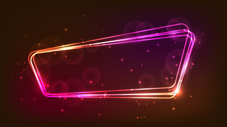Neon rounded frame with shining effects and sparkles on dark background. Empty glowing techno backdrop. vector illustrationのイラスト素材