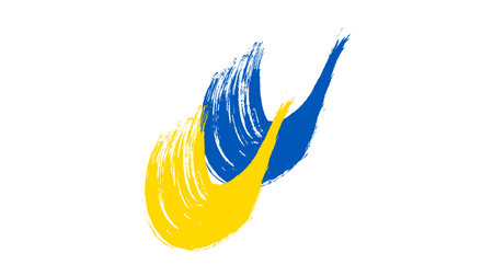 Ukrainian national flag in grunge style. Painted with a brush stroke flag of Ukraine. vector illustrationのイラスト素材