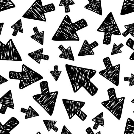 Seamless pattern with black hand drawn arrows on white background. vector illustrationのイラスト素材