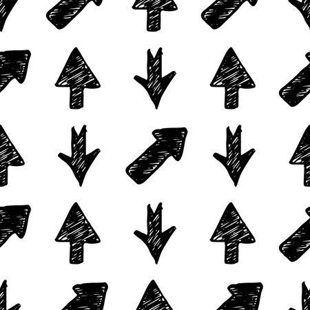 Seamless pattern with black hand drawn arrows on white background. vector illustrationのイラスト素材