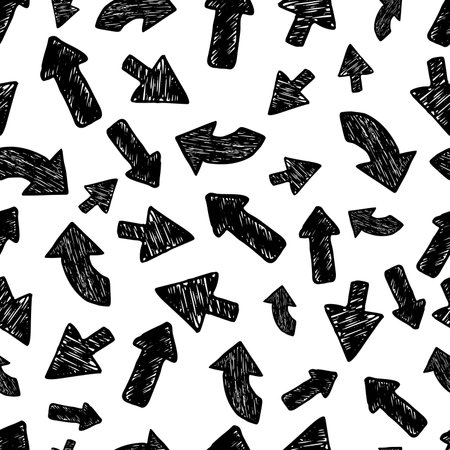 Seamless pattern with black hand drawn arrows on white background. vector illustrationのイラスト素材