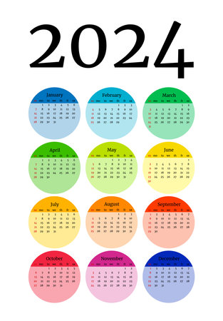 Calendar for 2024 isolated on a white background. Sunday to Monday business template. vector illustrationのイラスト素材