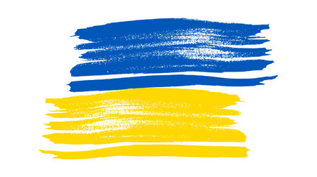 Ukrainian national flag in grunge style. Painted with a brush stroke flag of Ukraine. vector illustrationのイラスト素材