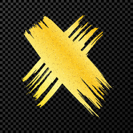 Hand drawn brush cross symbol. Gold sketch cross symbol on dark transparent background. vector illustrationのイラスト素材