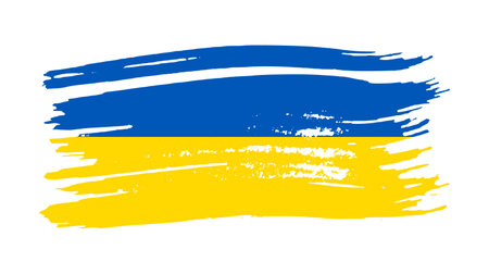 Ukrainian national flag in grunge style. Painted with a brush stroke flag of Ukraine. vector illustrationのイラスト素材