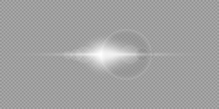 Light effect of lens flares. White horizontal glowing light starburst effect with sparkles on a gray transparent background. vector illustrationのイラスト素材