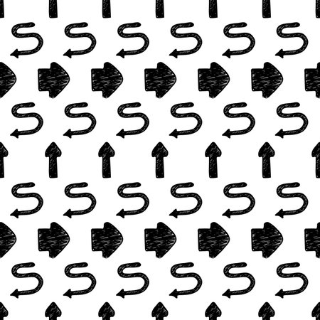 Seamless pattern with black hand drawn arrows on white background. vector illustrationのイラスト素材