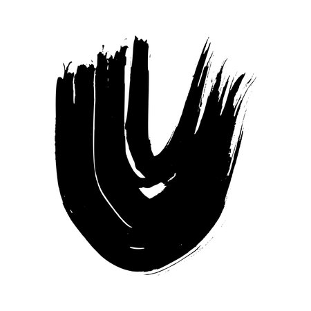Black grunge semicircular brush strokes. Painted wavy ink stripes. Ink spot isolated on white background. vector illustrationのイラスト素材