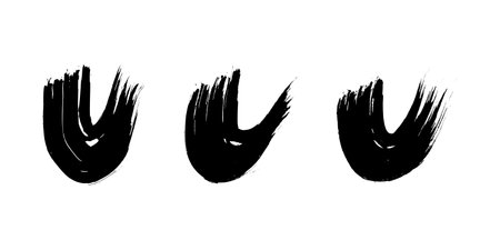 Black grunge semicircular brush strokes. Set of painted wavy ink stripes. Ink spot isolated on white background. vector illustrationのイラスト素材