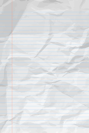 White clean crumpled notebook paper with lines. Vertical crumpled checkered empty paper template for posters and banners. vector illustrationのイラスト素材