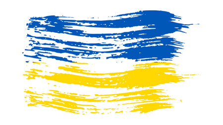 Ukrainian national flag in grunge style. Painted with a brush stroke flag of Ukraine. vector illustrationのイラスト素材