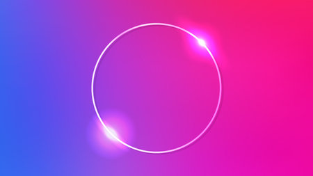 Neon circle frame with shining effects on pink background. Empty glowing techno backdrop. vector illustrationのイラスト素材