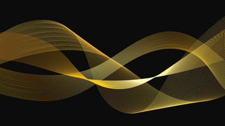 Abstract backdrop with luxury golden waves on dark background. Modern technology background, wave design. vector illustrationのイラスト素材