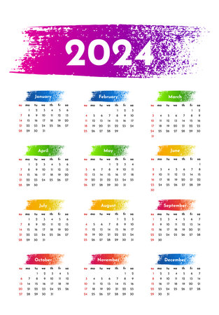 Calendar for 2024 isolated on a white background. Sunday to Monday business template. vector illustrationのイラスト素材
