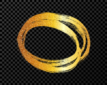 Circle drawn with a gold marker. Doodle style scribble circle. Gold hand drawn design elements on dark transparent background. vector illustrationのイラスト素材