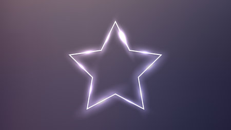 Neon frame in star shape with shining effects on dark background. Empty glowing techno backdrop. vector illustrationのイラスト素材