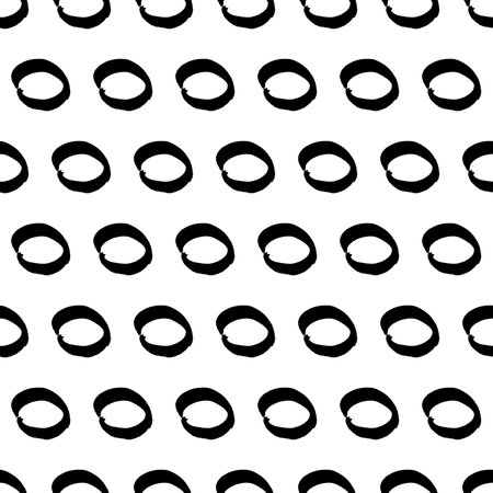 Seamless pattern with black sketch hand drawn brush scribble circles shape on white background. Abstract grunge texture. Vector illustrationのイラスト素材