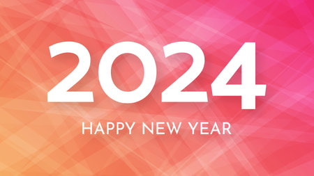 2024 Happy New Year background. Modern greeting banner template with white 2024 New Year numbers on...