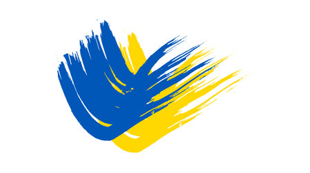 Ukrainian national flag in grunge style. Painted with a brush stroke flag of Ukraine. vector illustrationのイラスト素材