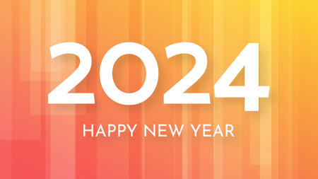 2024 Happy New Year background. Modern greeting banner template with white 2024 New Year numbers on orange abstract background with lines. vector illustrationのイラスト素材