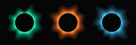 Circle illuminated frame with gradient. Set of three round neon banners isolated on black background. Vector illustrationのイラスト素材